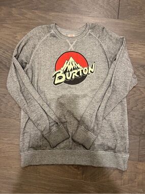 Burton Gray Crewneck Sweatshirt with Red & Black Mountain Logo